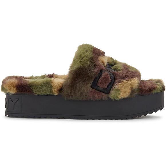 Dkny Shoes - DKNY Palz Faux Fur Slipper Slides Camo Multi Logo Platform US 7 NWB